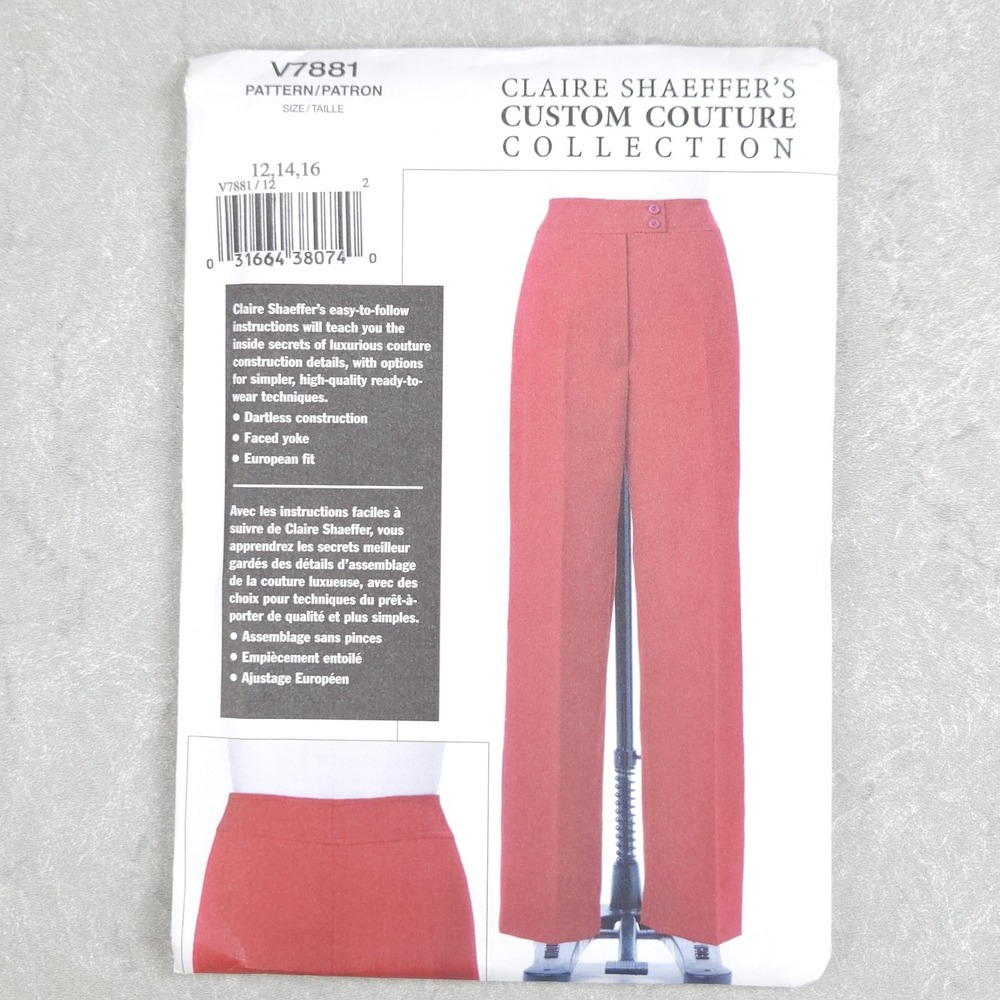 Vogue V7881 Sz12-16 Claire Shaeffer Pants Trouser Sewing Pattern Couture Classic